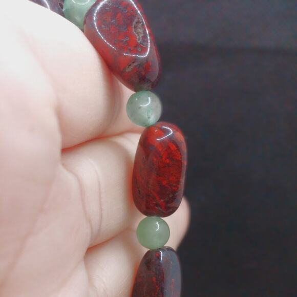 Tumbled Gemstone Bracelet Deep Red Beaded Green Aventurine Unisex Stackable NEW - Picture 3 of 9